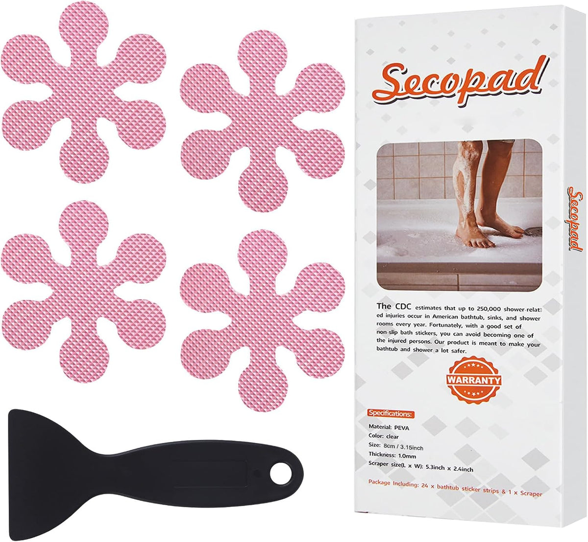 Snowflakes Non Slip Bathtub Stickers with Scraper, 24PCS, Pink