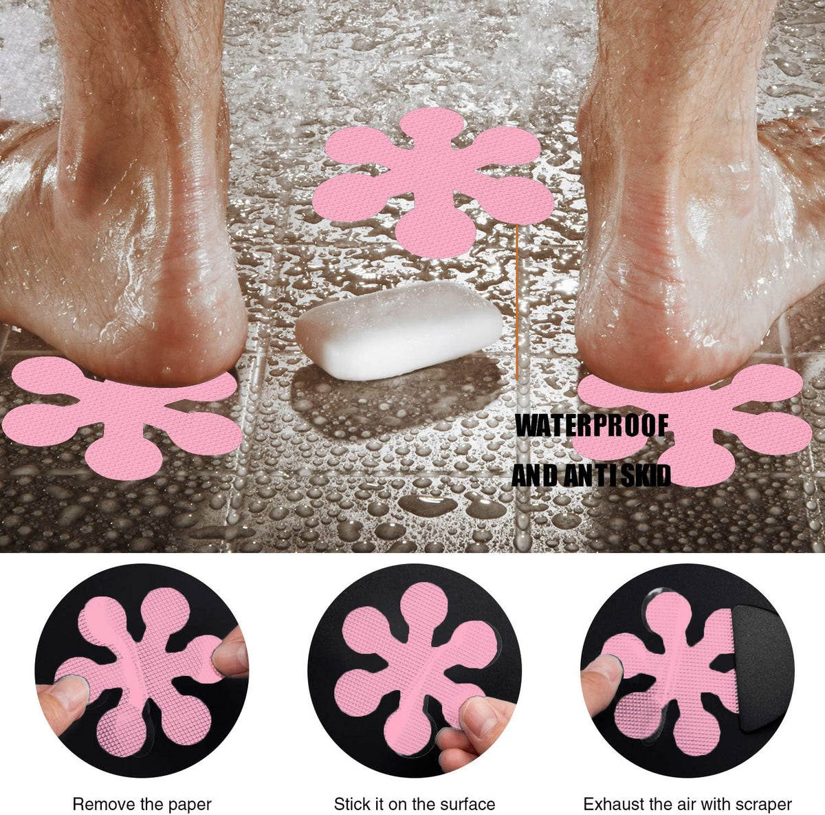 Snowflakes Non Slip Bathtub Stickers with Scraper, 24PCS, Pink
