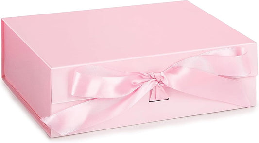 Pink Gift Box with Lid, 10.5 x 7.5 x 3.1 Inch Collapsible Large Gift Boxes for Presents, 1 Pack, Magnetic Clasp & Ribbon Included, for Weddings, Birthdays, Bridesmaid Proposal, Anniversaries