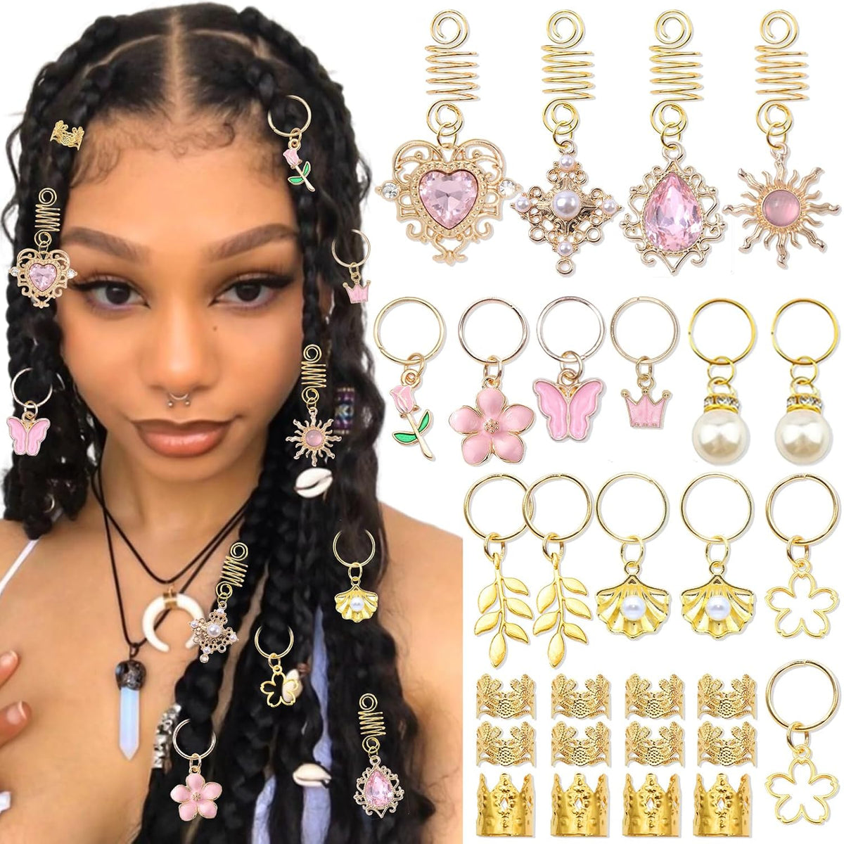 36PCS Pink Crystal Hair Jewelry Butterfly Braids Clips