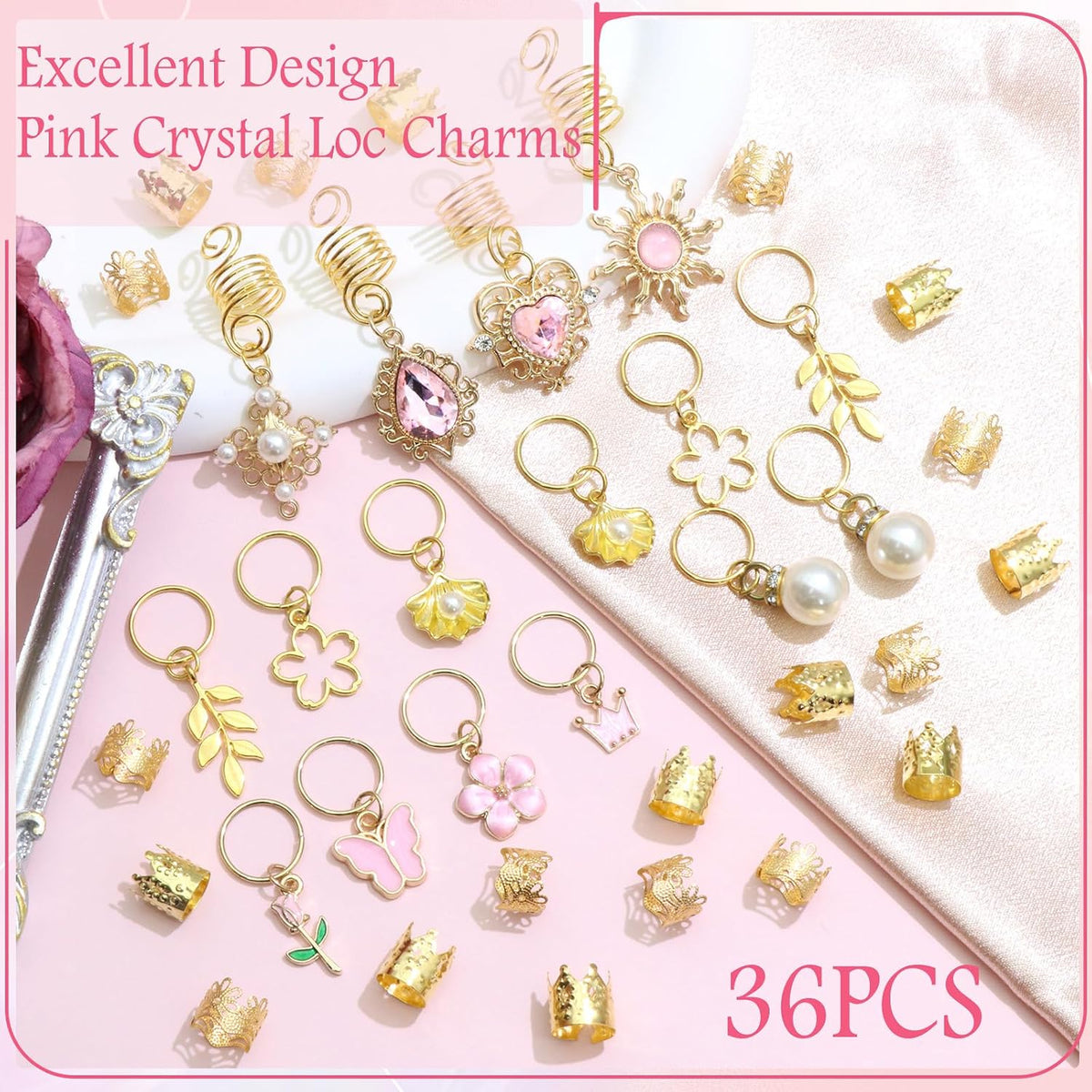 36PCS Pink Crystal Hair Jewelry Butterfly Braids Clips
