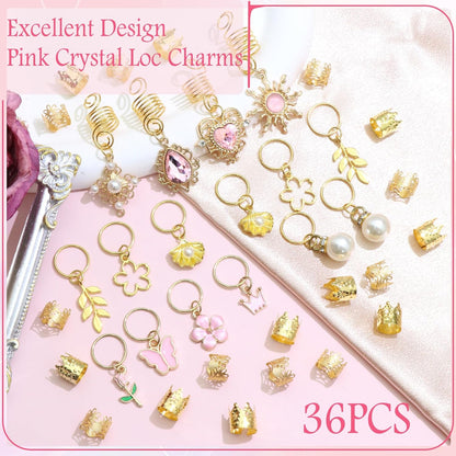 36PCS Pink Crystal Hair Jewelry Butterfly Braids Clips