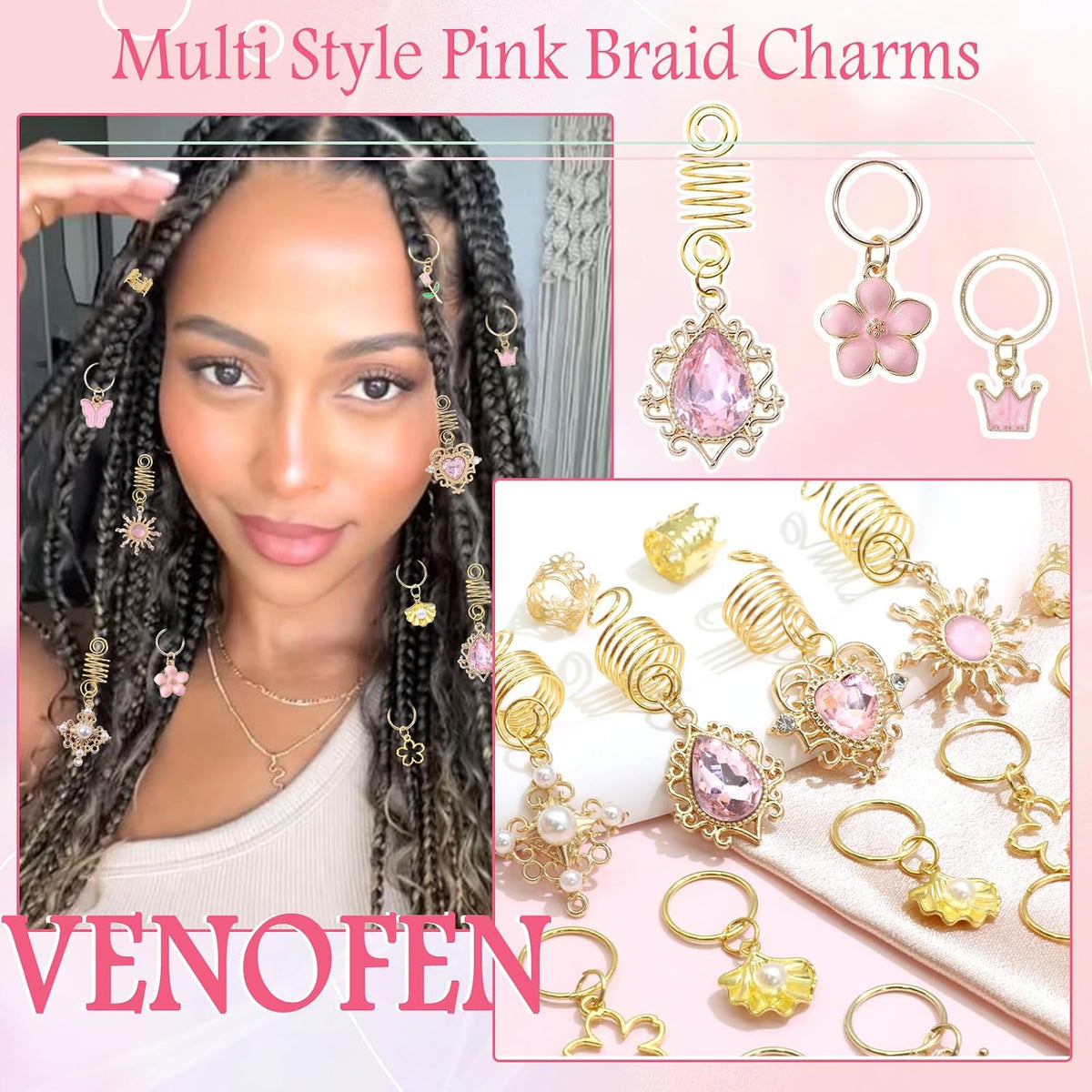 36PCS Pink Crystal Hair Jewelry Butterfly Braids Clips