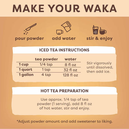 Waka Instant Green Tea Mix, Peach Flavored - 100% Tea Leaves, No Additives, Unsweetened Tea Powder in Bulk Pouch – Easy Quick Hot and Iced Teas, Up to 200 Cups (4.5oz)