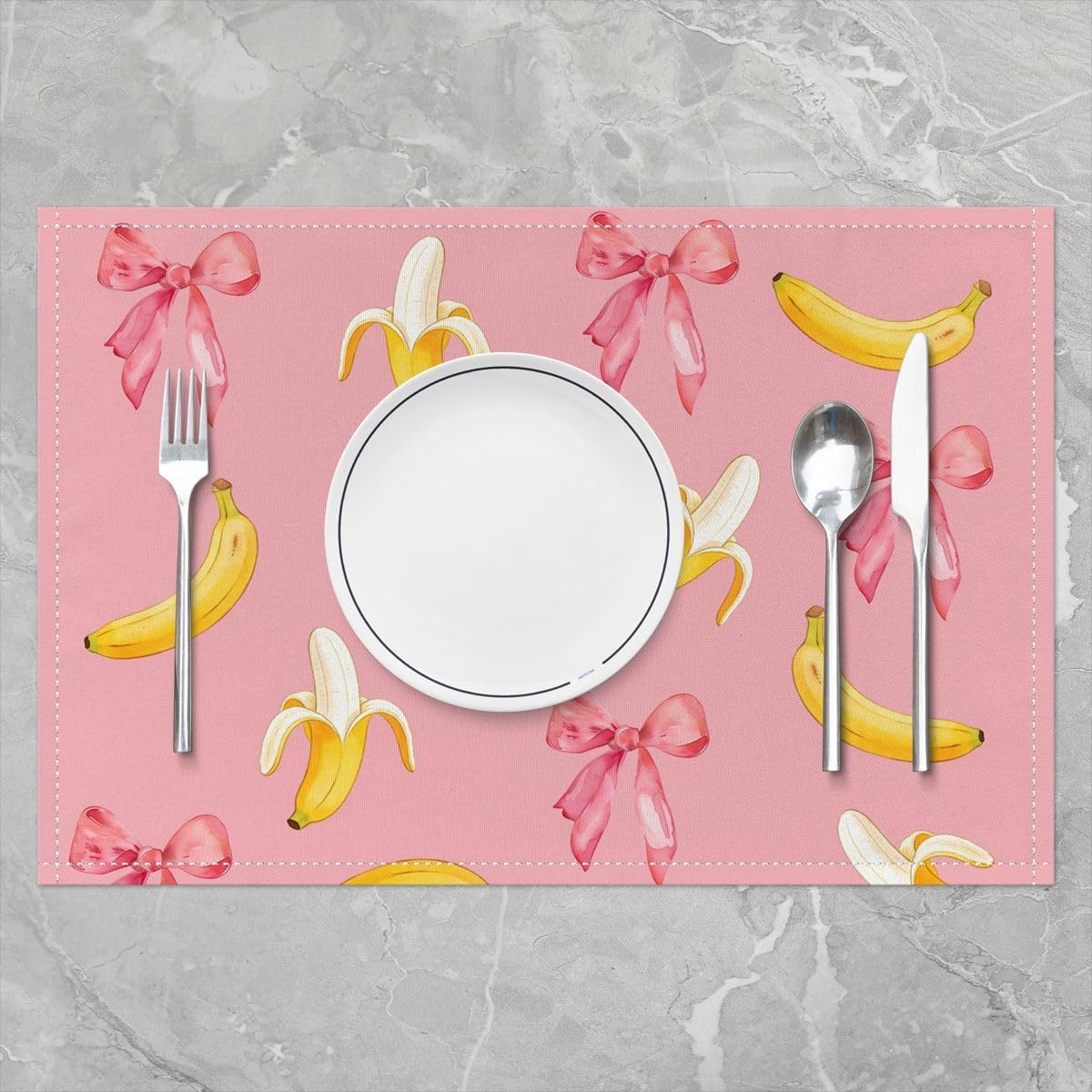 Pink Bow Placemats Set of 4 12x18 Inch Cute Coquette Bow Knot Table Mats for Party Kitchen Dining Decoration Holiday Seasonal Banana Themed Place Mat for Dinner Table Indoor Outdoor Non-Slip