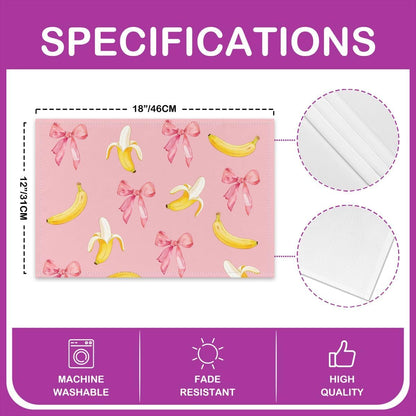 Pink Bow Placemats Set of 4 12x18 Inch Cute Coquette Bow Knot Table Mats for Party Kitchen Dining Decoration Holiday Seasonal Banana Themed Place Mat for Dinner Table Indoor Outdoor Non-Slip