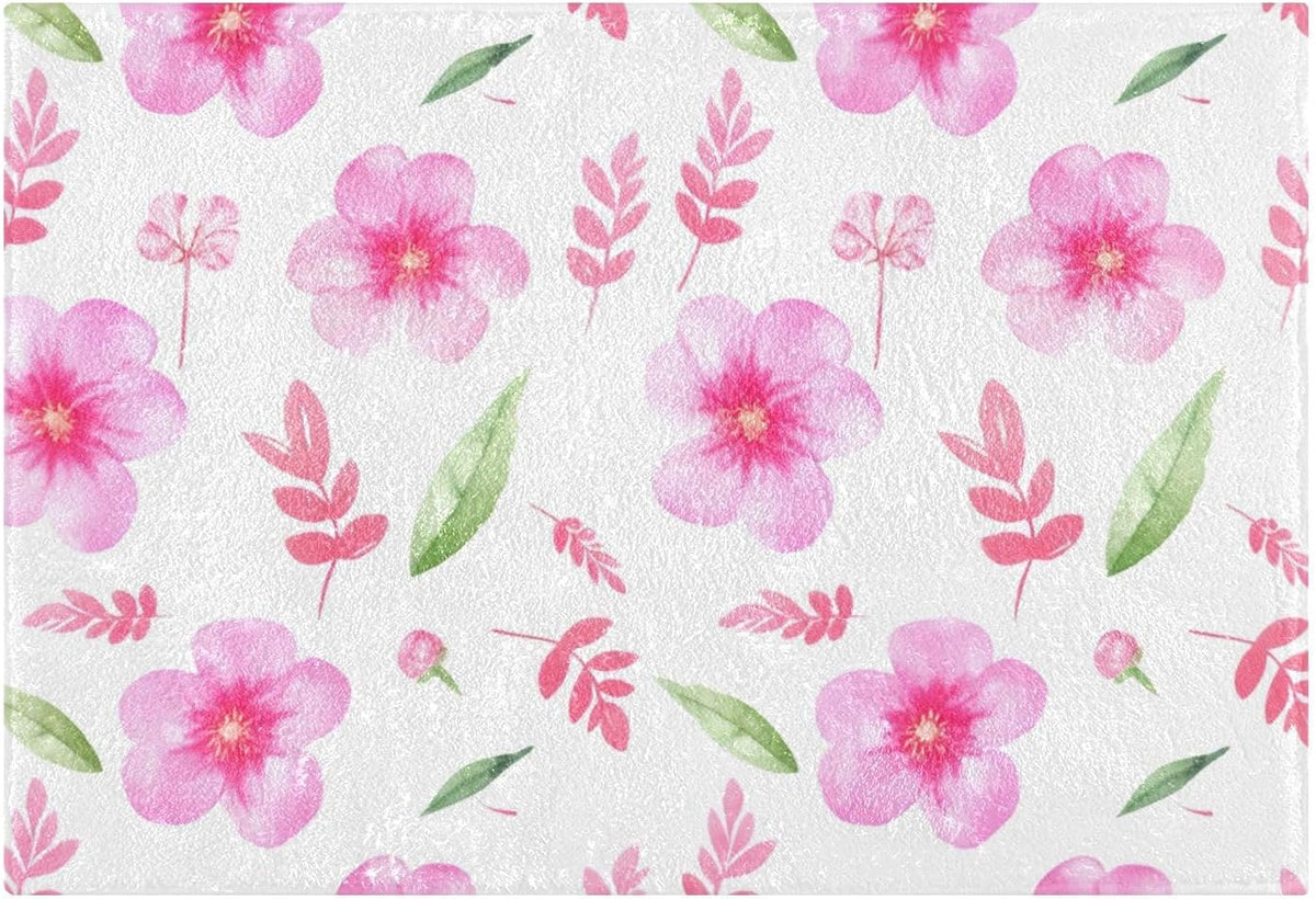 Soft Pink Flowers Bathroom Rug, Non Slip Dry Quickly Bath Mat, Absorbent Soft Bath Rug, Home Decor Accessories, 24"x16"