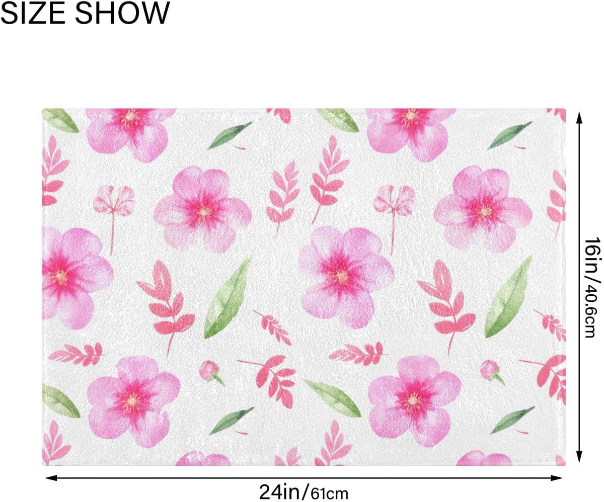 Soft Pink Flowers Bathroom Rug, Non Slip Dry Quickly Bath Mat, Absorbent Soft Bath Rug, Home Decor Accessories, 24"x16"