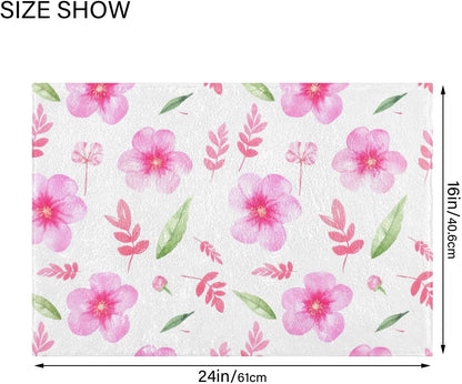Soft Pink Flowers Bathroom Rug, Non Slip Dry Quickly Bath Mat, Absorbent Soft Bath Rug, Home Decor Accessories, 24"x16"