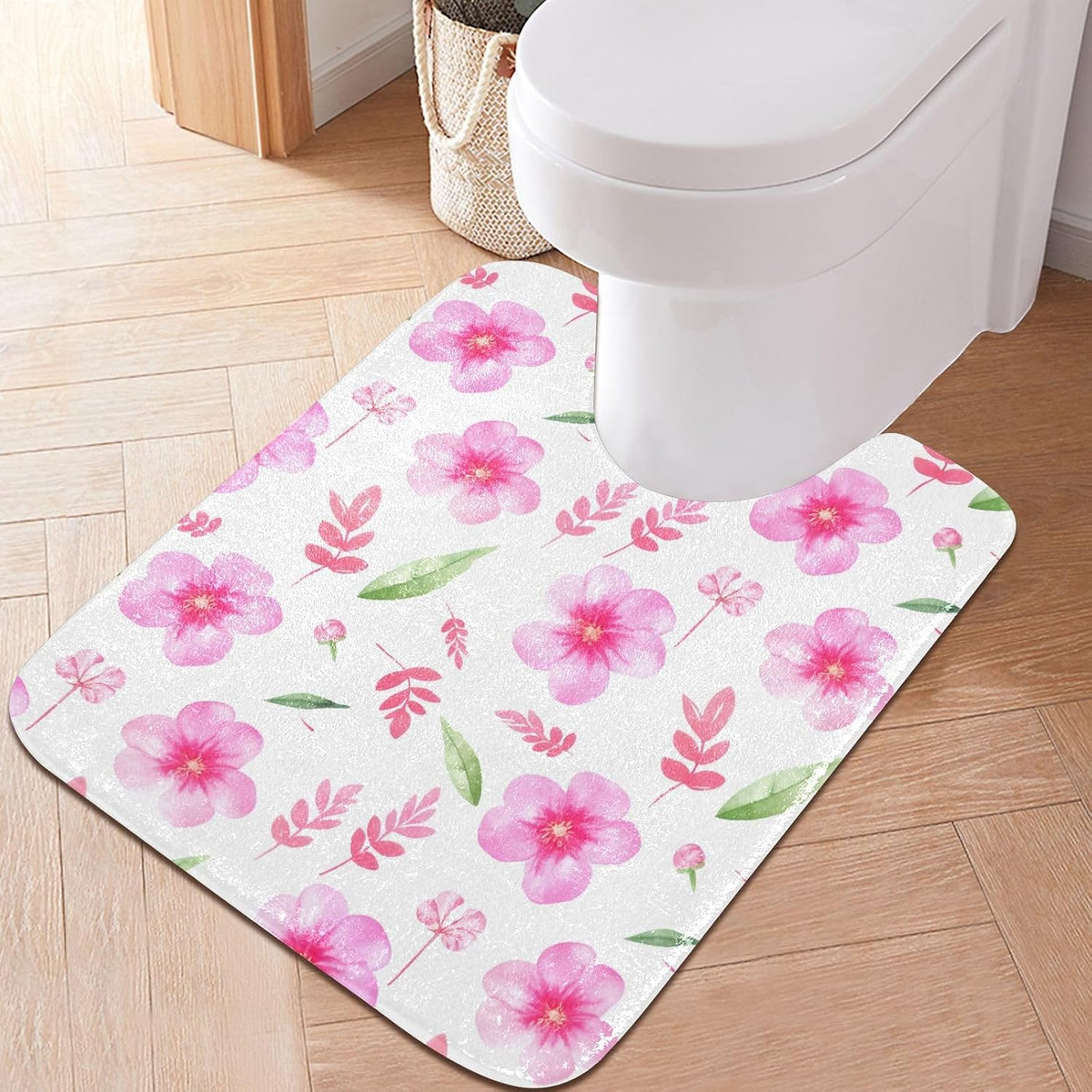 Soft Pink Flowers Bathroom Rug, Non Slip Dry Quickly Bath Mat, Absorbent Soft Bath Rug, Home Decor Accessories, 24"x16"