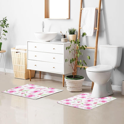 Soft Pink Flowers Bathroom Rug, Non Slip Dry Quickly Bath Mat, Absorbent Soft Bath Rug, Home Decor Accessories, 24"x16"