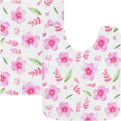 Soft Pink Flowers Bathroom Rug, Non Slip Dry Quickly Bath Mat, Absorbent Soft Bath Rug, Home Decor Accessories, 24"x16"