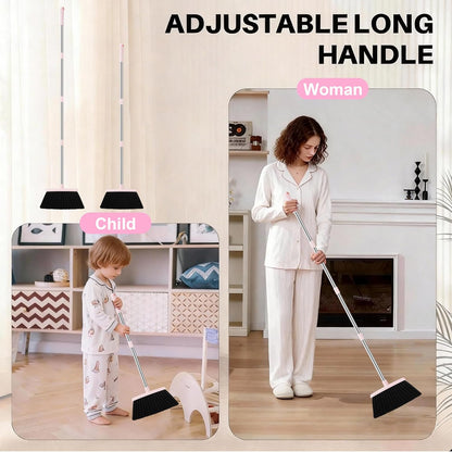 Pink Broom with Dustpan Combo Set, 52” Long Adjustable Handle