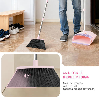 Pink Broom with Dustpan Combo Set, 52” Long Adjustable Handle