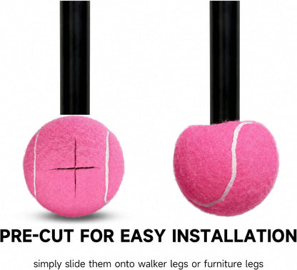 4 Pack Walker Tennis Balls – Pre-Cut Tennis Balls for Walker or Furniture Legs, Long Lasting Ski Glides & Pads, Easy Installation, Floor Protectors (Pink)