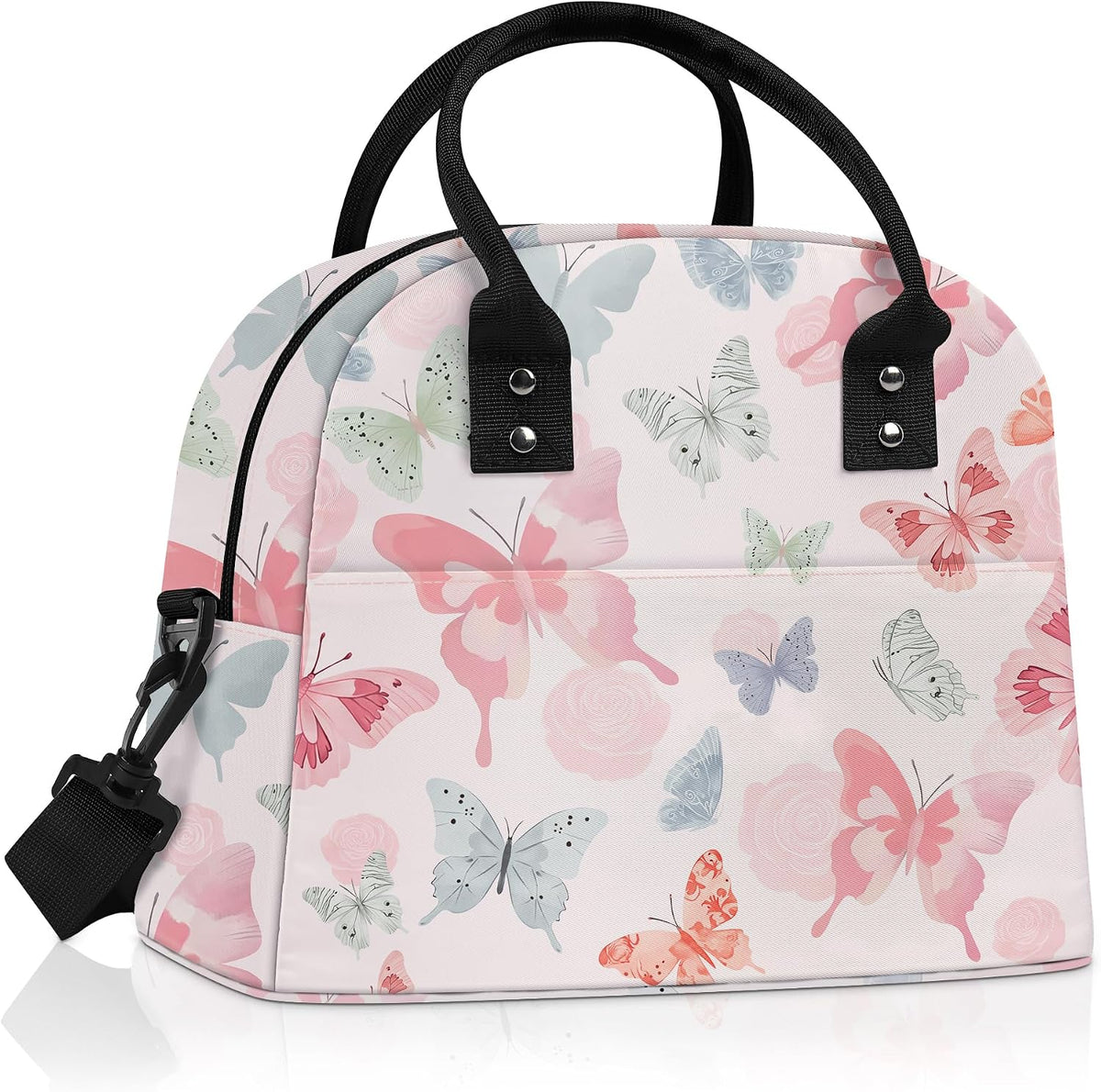 Large Insulated Lunch Box Bag for Women Adult, Pink Butterfly
