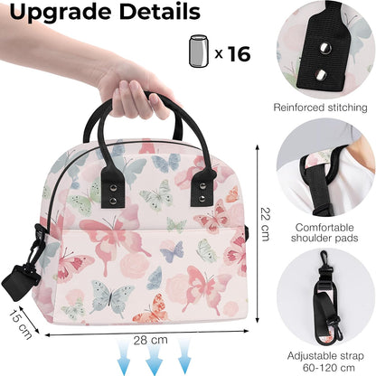 Large Insulated Lunch Box Bag for Women Adult, Pink Butterfly