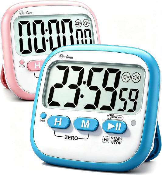 2 Pack Classroom Timers for Kids Teachers, Magnetic Countdown Digital Kitchen Timer for Cooking, Study, Exercise, Games, Time Mangement - Loud/Silent Mode - Battery Included