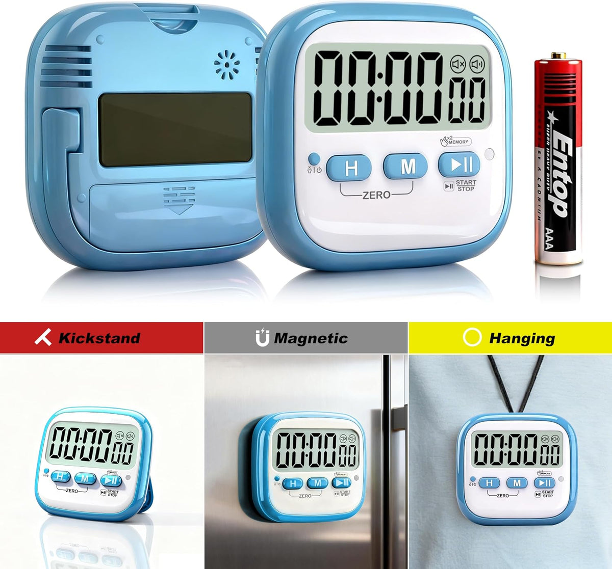 2 Pack Classroom Timers for Kids Teachers, Magnetic Countdown Digital Kitchen Timer for Cooking, Study, Exercise, Games, Time Mangement - Loud/Silent Mode - Battery Included