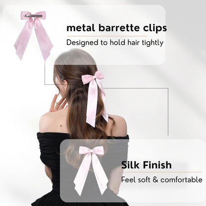 2 PCS Double Layer Hair Bows Pink Hair Ribbon Clips Ponytail Holder Accessories for Women Girls Toddlers Teens Kids