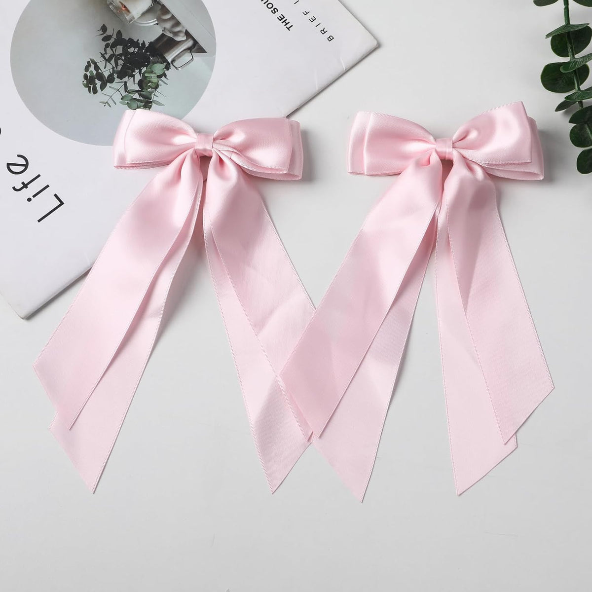 2 PCS Double Layer Hair Bows Pink Hair Ribbon Clips Ponytail Holder Accessories for Women Girls Toddlers Teens Kids