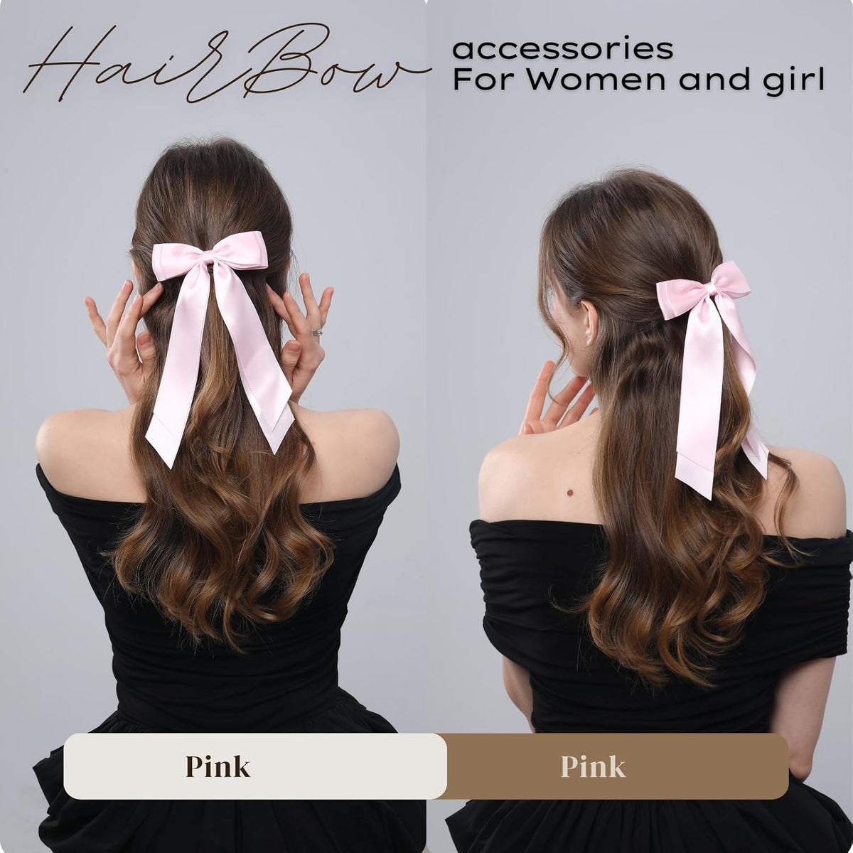 2 PCS Double Layer Hair Bows Pink Hair Ribbon Clips Ponytail Holder Accessories for Women Girls Toddlers Teens Kids