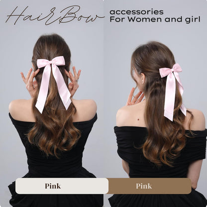 2 PCS Double Layer Hair Bows Pink Hair Ribbon Clips Ponytail Holder Accessories for Women Girls Toddlers Teens Kids