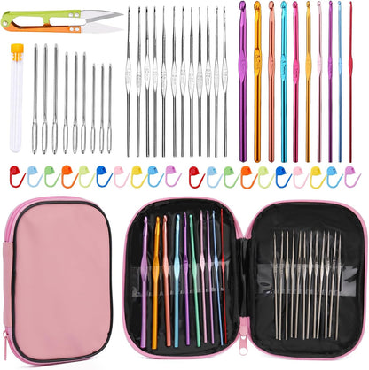 54 Pcs Crochet Hooks Set 0.6–6.5mm Ergonomic Crochet Needles Set
