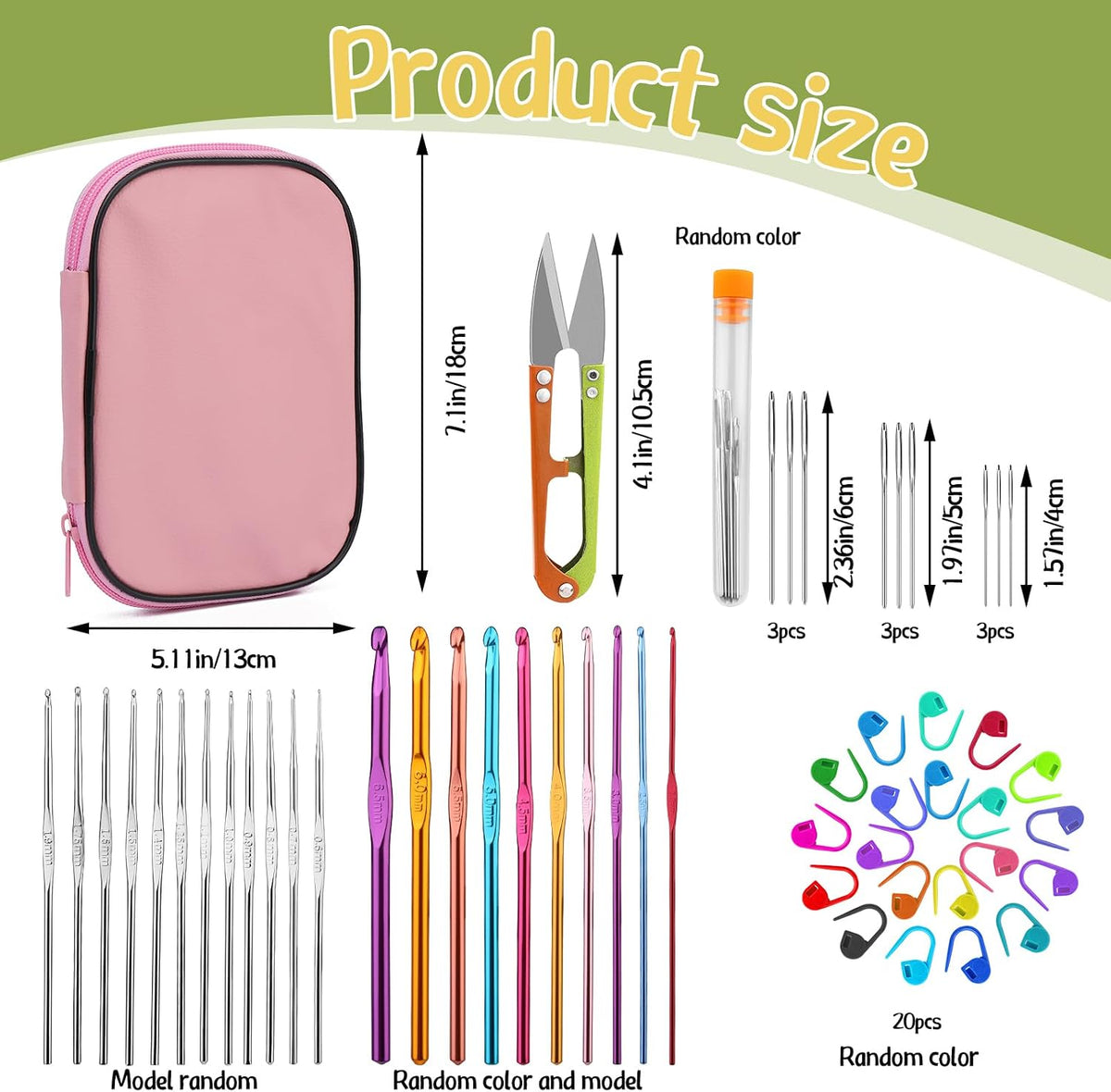 54 Pcs Crochet Hooks Set 0.6–6.5mm Ergonomic Crochet Needles Set