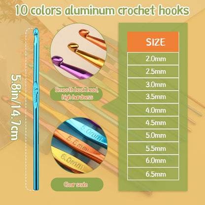 54 Pcs Crochet Hooks Set 0.6–6.5mm Ergonomic Crochet Needles Set