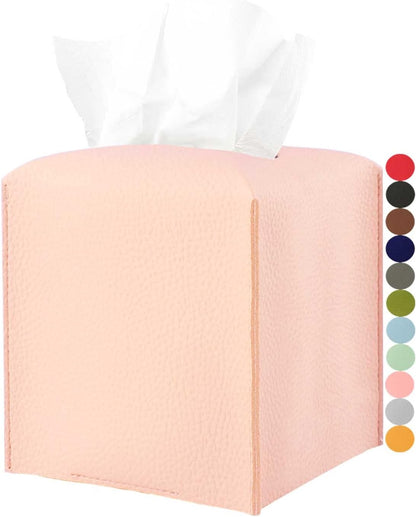 Pink Tissue Box Cover Leather – with Bottom Belt [ ] Decorative Modern PU Leather Tissue Box Holder for Bathroom Vanity/Night Stands/Office