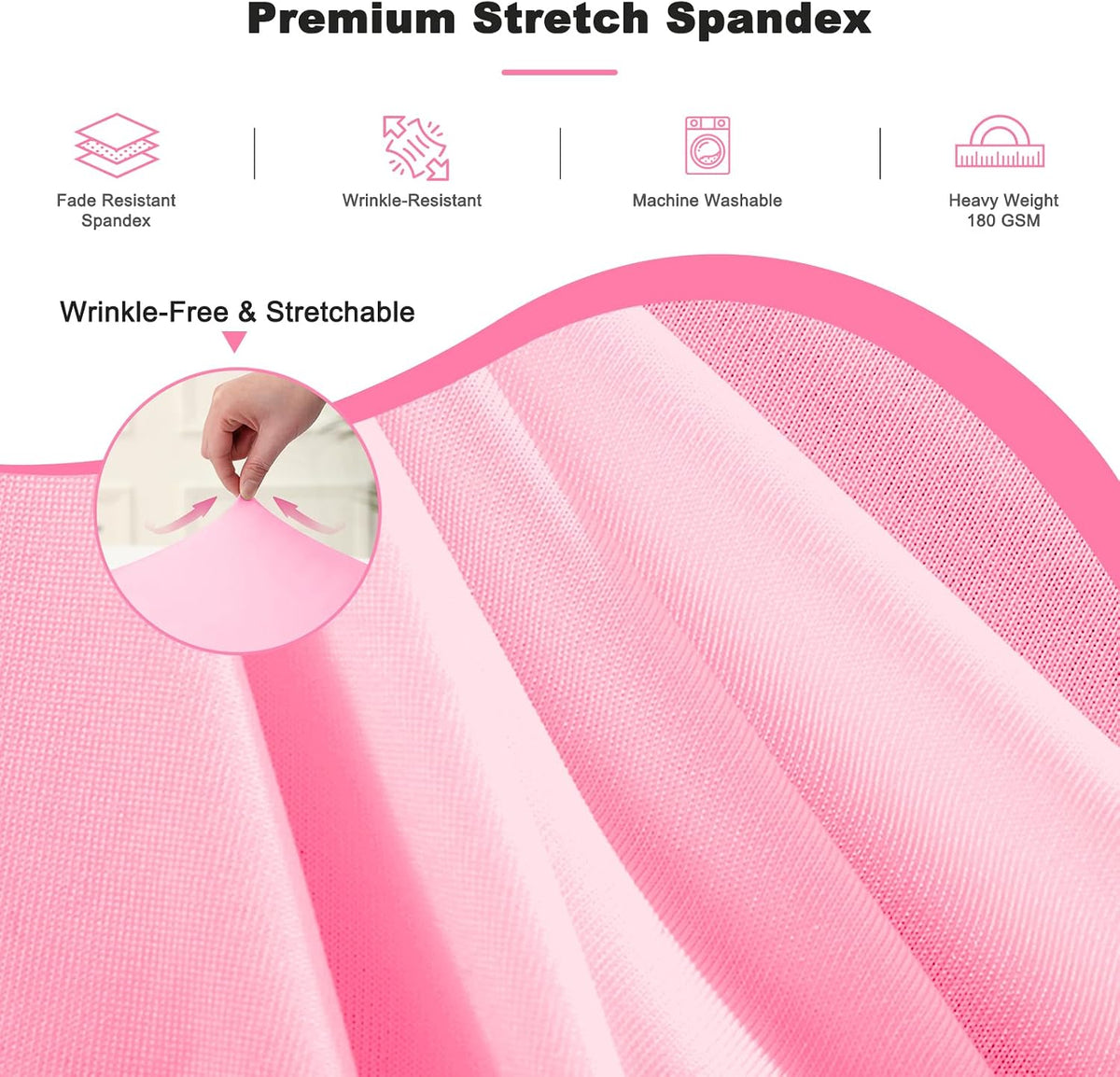 2 Pack Pink Table Cloths for 5FT Round Tables, Fitted Spandex 120 inch Round Tablecloth, Wrinkle Free Pink Table Skirt for Receptions Birthday Photography Social Events Engagement Party Decorations
