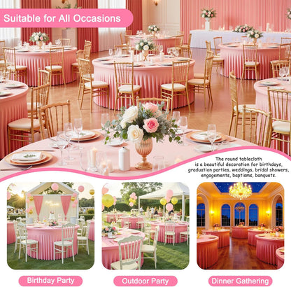 2 Pack Pink Table Cloths for 5FT Round Tables, Fitted Spandex 120 inch Round Tablecloth, Wrinkle Free Pink Table Skirt for Receptions Birthday Photography Social Events Engagement Party Decorations