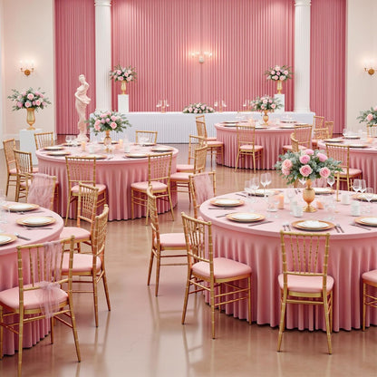 2 Pack Pink Table Cloths for 5FT Round Tables, Fitted Spandex 120 inch Round Tablecloth, Wrinkle Free Pink Table Skirt for Receptions Birthday Photography Social Events Engagement Party Decorations