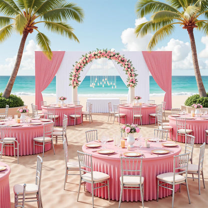 2 Pack Pink Table Cloths for 5FT Round Tables, Fitted Spandex 120 inch Round Tablecloth, Wrinkle Free Pink Table Skirt for Receptions Birthday Photography Social Events Engagement Party Decorations