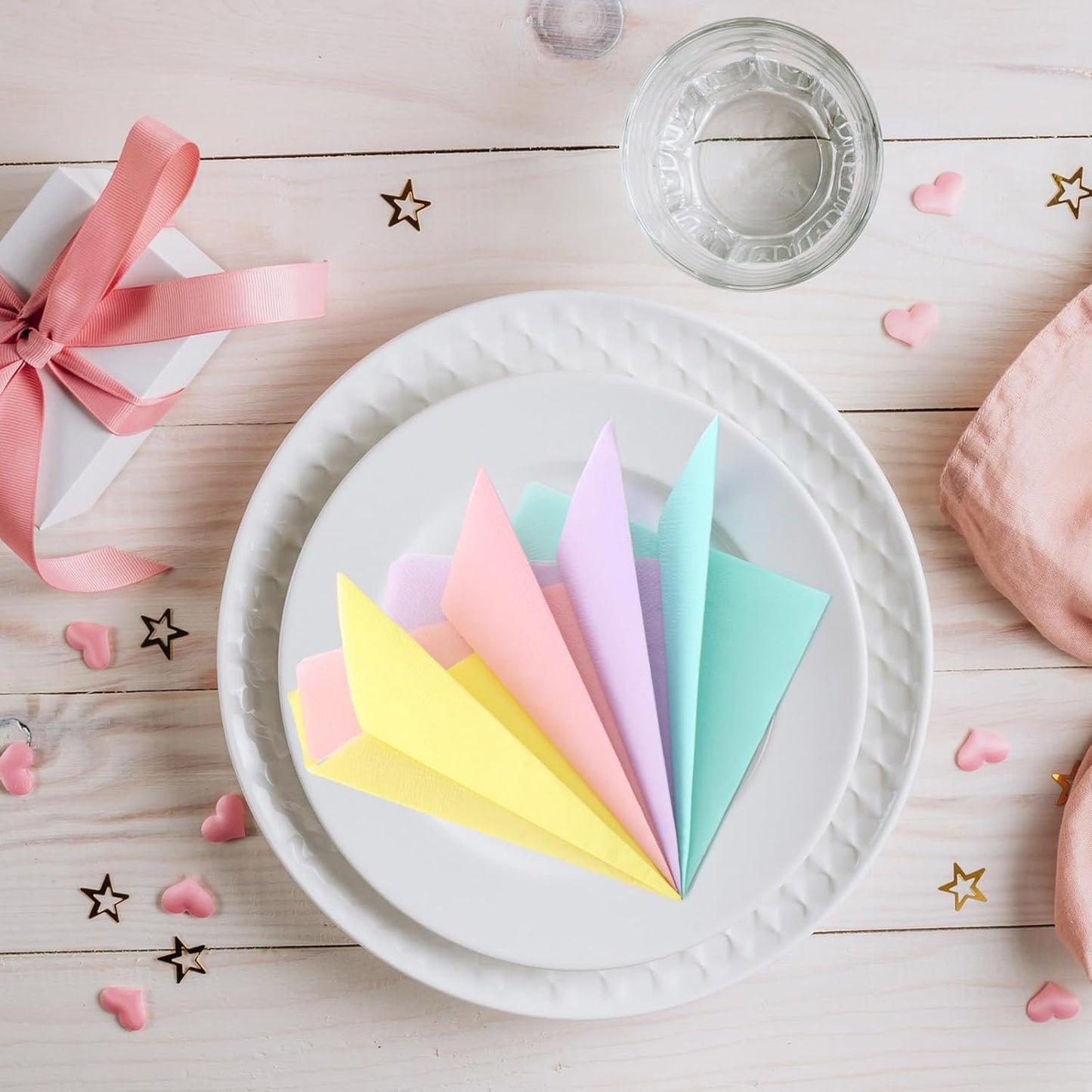 Layhit 100 Pcs Cocktail Napkins Disposable Beverage Napkins Square Paper Dessert Tissue for Wedding Birthday Celebration Party Supplies(Pastel Color,5 x 5 Inch)