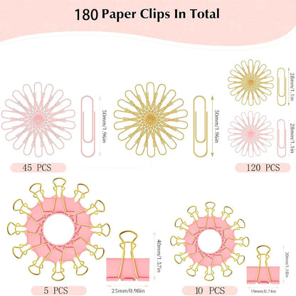 180 Pcs Pastel Pink & Gold Paper Clips and Binder Clips Set Assorted Size Office Desk Supplies for Paper Organization, School Planners, Home Document Fasteners (Metal Clips Kit)