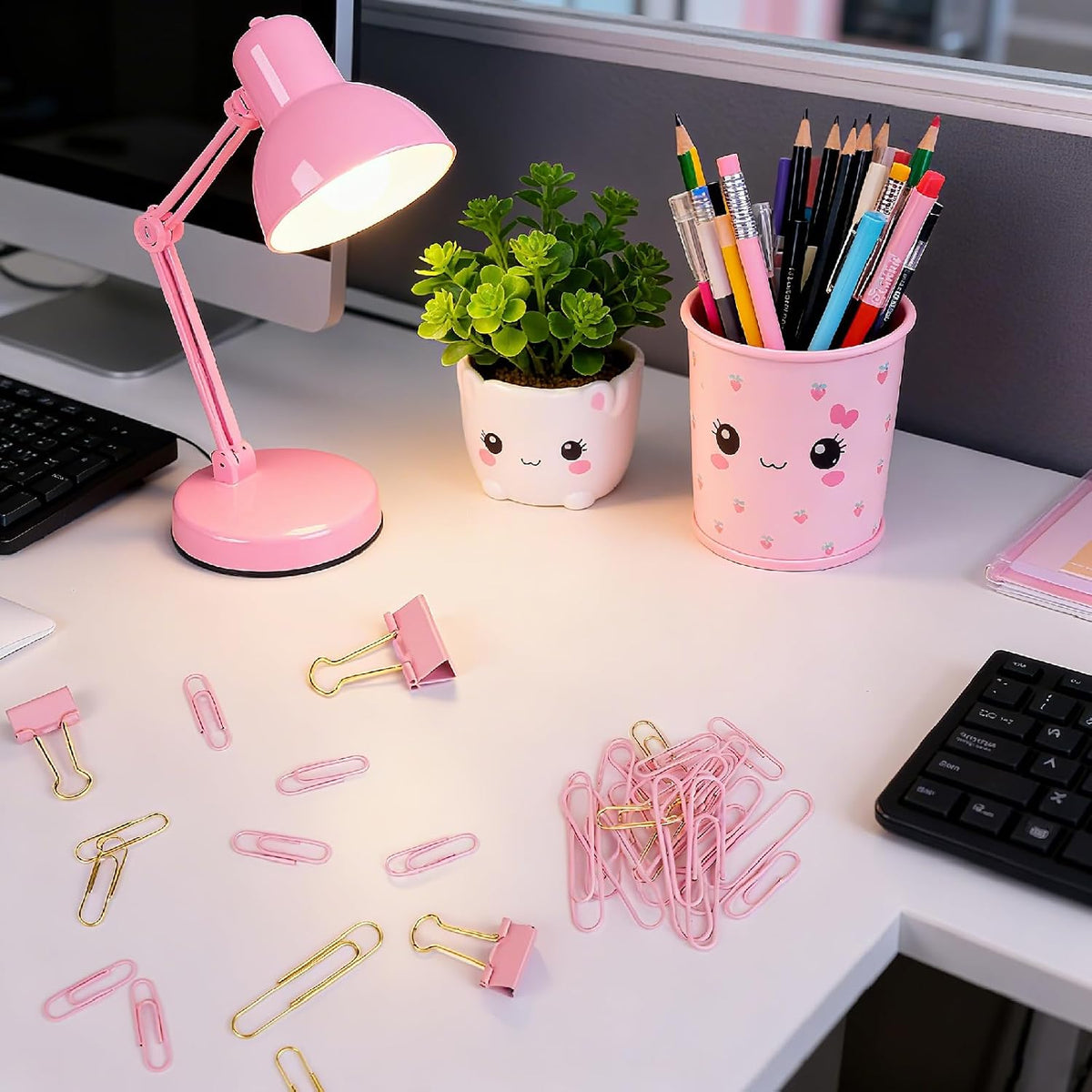 180 Pcs Pastel Pink & Gold Paper Clips and Binder Clips Set Assorted Size Office Desk Supplies for Paper Organization, School Planners, Home Document Fasteners (Metal Clips Kit)