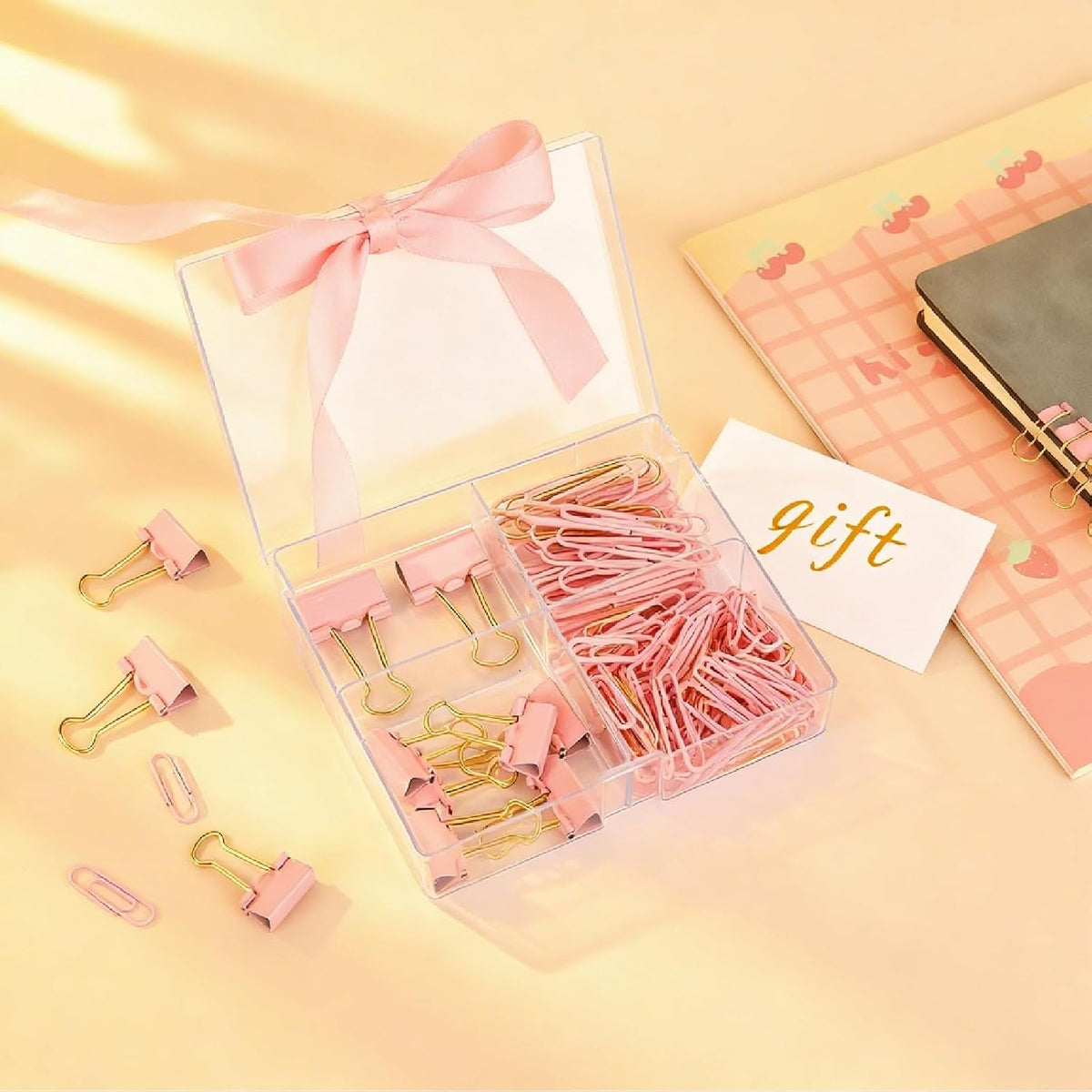 180 Pcs Pastel Pink & Gold Paper Clips and Binder Clips Set Assorted Size Office Desk Supplies for Paper Organization, School Planners, Home Document Fasteners (Metal Clips Kit)