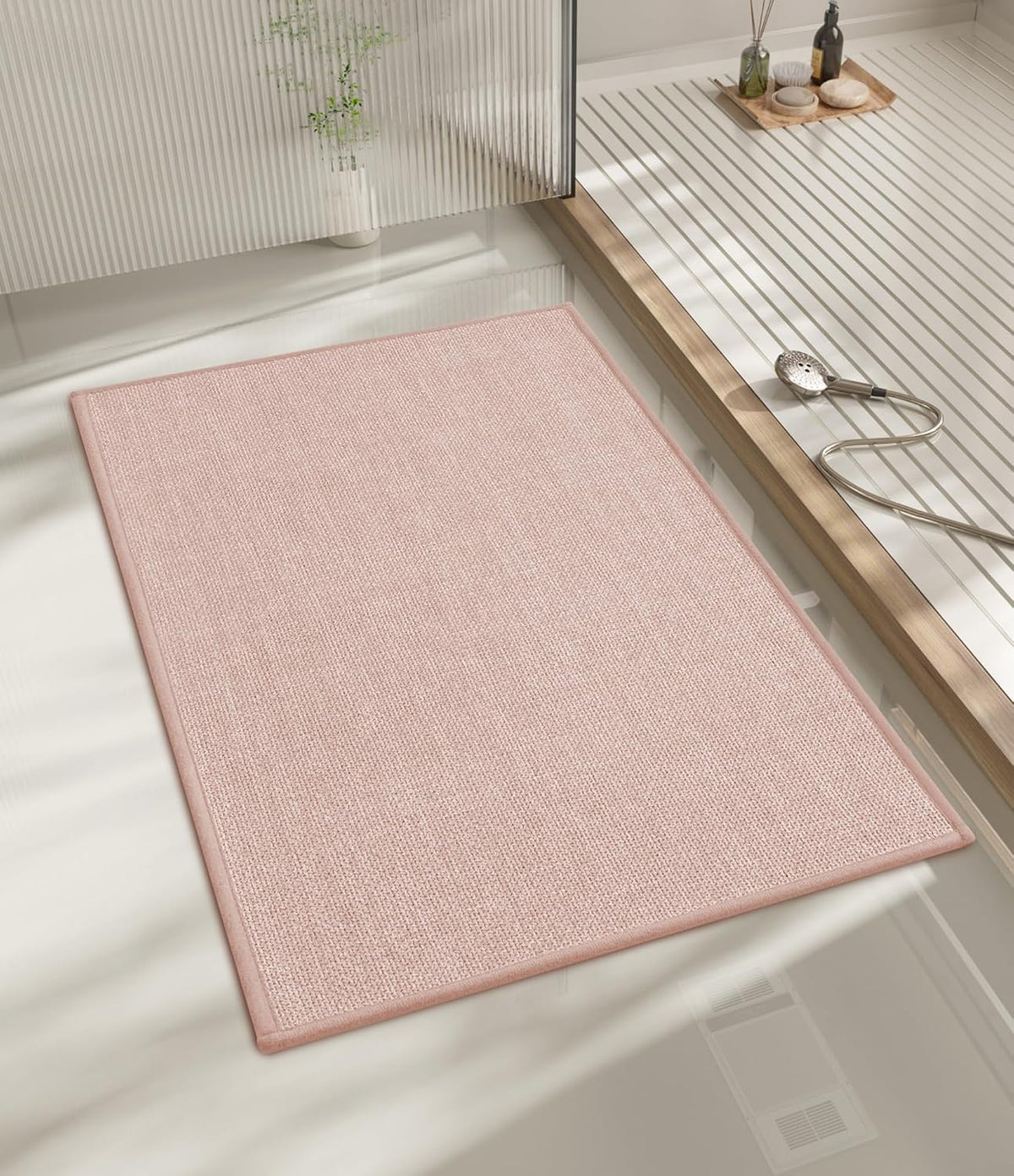 Bathroom Rugs Mat 24x17, Ultra Thin Non Slip Bath Mat Small Quick Dry Absorbent Bath Mat for Bathroom Floor, (Pink, 24"x17")