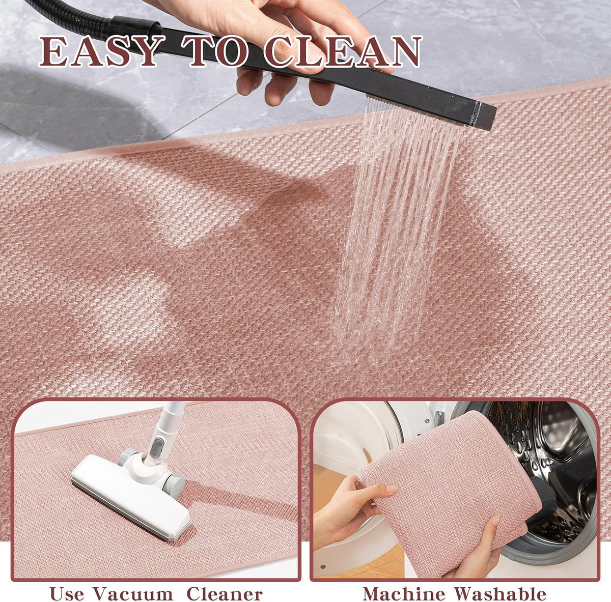 Bathroom Rugs Mat 24x17, Ultra Thin Non Slip Bath Mat Small Quick Dry Absorbent Bath Mat for Bathroom Floor, (Pink, 24"x17")