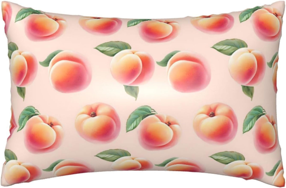 Pink Peach Fruit Cute Satin Pillowcase with Zipper 20x30 in Queen Size Pillows Cases Cover Soft Comfy Pillowcases for Hair and Skin(Without Inserts)