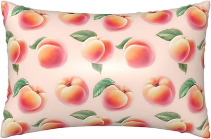 Pink Peach Fruit Cute Satin Pillowcase with Zipper 20x30 in Queen Size Pillows Cases Cover Soft Comfy Pillowcases for Hair and Skin(Without Inserts)