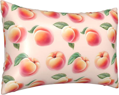Pink Peach Fruit Cute Satin Pillowcase with Zipper 20x30 in Queen Size Pillows Cases Cover Soft Comfy Pillowcases for Hair and Skin(Without Inserts)