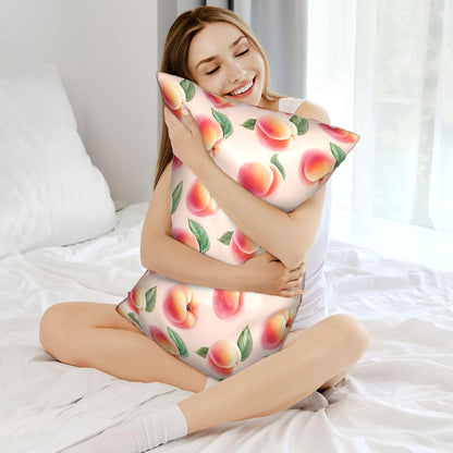 Pink Peach Fruit Cute Satin Pillowcase with Zipper 20x30 in Queen Size Pillows Cases Cover Soft Comfy Pillowcases for Hair and Skin(Without Inserts)