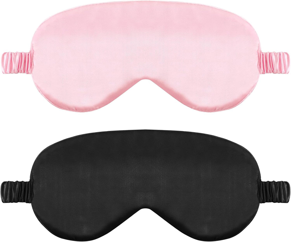 2 Pack Sleep Mask Silk Eye Mask Cover, Soft Satin Blindfold, Black&Pink