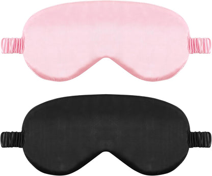 2 Pack Sleep Mask Silk Eye Mask Cover, Soft Satin Blindfold, Black&Pink