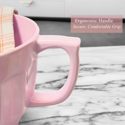 UP 4.3 Quart Latte Style Melamine Batter Bowl with Pour Spout and Handle, Professional Mixing Bowl with Non-Slip Base, Ideal for Pancake and Cake Batter, 11.5 x 8.75 Inch, Pink