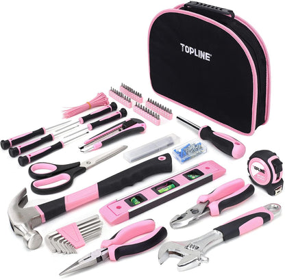 208-Piece Pink Tool Kits for Women with Round Pouch