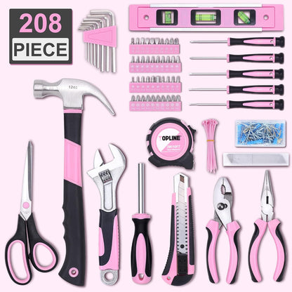 208-Piece Pink Tool Kits for Women with Round Pouch